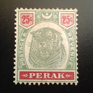 G2089 Malaya Perak 1897 Tiger 25c Green & Carmine Wmk Crown CA Sg73 Mh Stamps