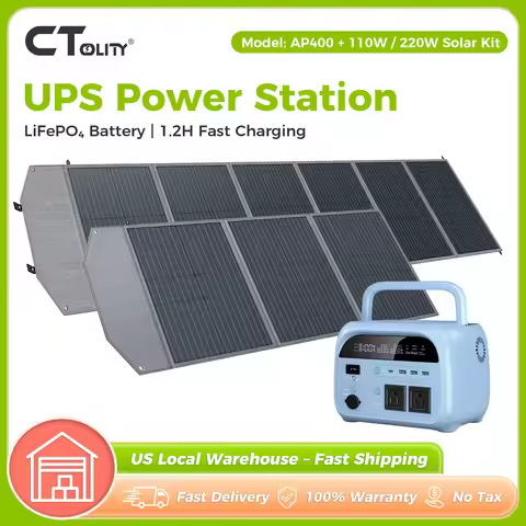 CTOLITY 500W Power Station 110W 220W Solar Panel 20.5V USB TYPE-C Portable Power Bank 345.6Wh Lifepo
