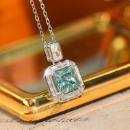 สร้อยคอเงิน S925แข็ง2CT เพชรโมอิสสีเหลี่ยม7มม. พร้อมของขวัญเครื่องประดับอย่างดีผู้หญิง