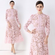 202512v New 8593# crew neck cut-out lace dress