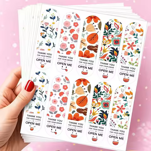100pcs Boho Floral Thank You Stickers Gift Box Seal Labels Envelope Seals Party Decoration Stickers 