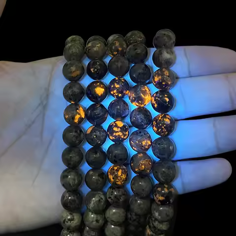 Round Flame Natural Stone Beads Yooperlite Fire Sodalite Loose Spacer for Jewelry Making DIY Bracele