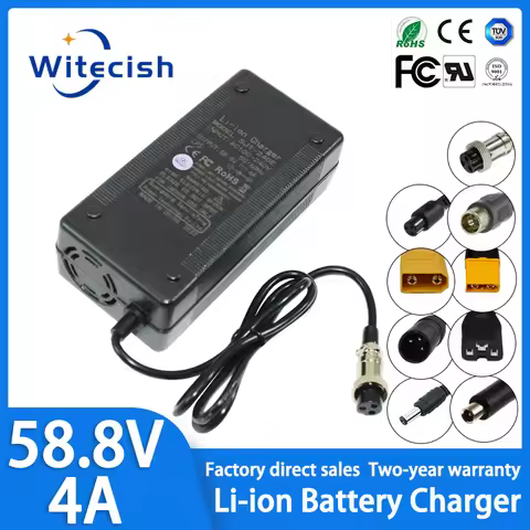 58.8V 4A Lithium Battery Charger for 14Series 51.8V 52V Li-ion Battery Pack with Built-in Cooling Fa