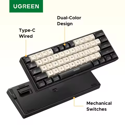 UGREEN Mechanical Keyboard 61 PBT Keycaps Wired Keyboard Russian/EN for Desktop Laptop Windows Mac O