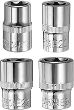 HARFINGTON 4pcs E-Torx Socket 1/2" Drive E18-E24 External Torx Deep Socket CR-V 6 Point Spline Socke