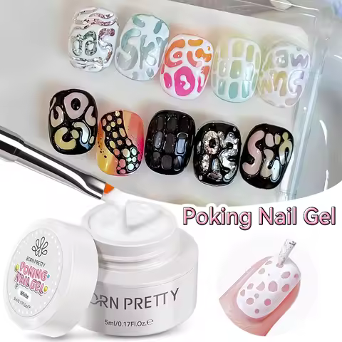 BORN PRETTY 5ml Poking Nail Gel Lace Hole Black White Poke Bubble Ocean Wave Pattern Hollow Painting