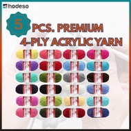 Hodeso Premium 5pcs. 50g 4-Ply Acrylic Yarn – Soft & Versatile for Hand Knitting and Crochet Yarn