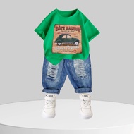 Bộ bé trai in hình xe oto dễ thương 2-8 tuổi (9-24kg) áo thun cotton kèm quần jean siêu chất DT8 | Đ