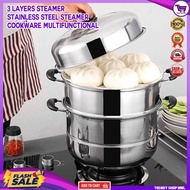 LATEST 3 LAYERS STEAMER FOR PUTO 3 LAYER SIOMAI STEAMER STAINLESS STEEL STEAMER COOKWARE MULTIFUNCTIONAL 3 LAYERS POT STEAMER COOKER STAINLESS STEEL MULTI-FUNCTIONAL 3 LAYERS STEAMER COOKWARE COOKING POTS STEAMER