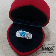 cincin lelaki permata biru silver 925, cincin lelaki perak 925 batu biru muda, silver 925 men ring i