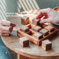 FASUSE Classic Wooden Inlaid XO Game Set, 9 Wooden Cubes, 1 Base, Perfect For Family Game Night And 
