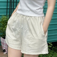 Women's wide leg shorts BLANCA Linen Shorts with Elastic Waist in Thick Beige Fabric - BC24.008