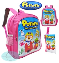 TAS RANSEL ANAK SEKOLAH TK/SD KARAKTER PORORO FREE TEMPAT PENSIL (POUNCH + PENSIL WARNA)
