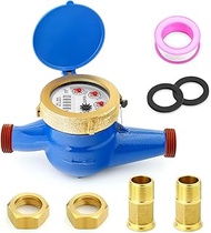 MEANLIN MEASURE 1/2" NPT Couplings Water Meter Cold Water Meter for Garden or Home, Measuring in Cub