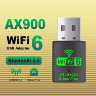 Wifi 6 Mini USB Dongle Kad Rangkaian BT 5.4 Receiver Dongle AX900 Untuk PC Win 10/11 Dual Band 2.4G/