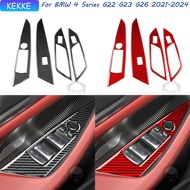 For BMW 4 Series G22 G23 G26 2021-2024 Real Carbon Fiber Window Lift Control Trim Decal Auto Decorat