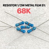 (10 PCS) RESISTOR 1/2W 1/2WATT 68K 68K KILO MF 5% ROHS