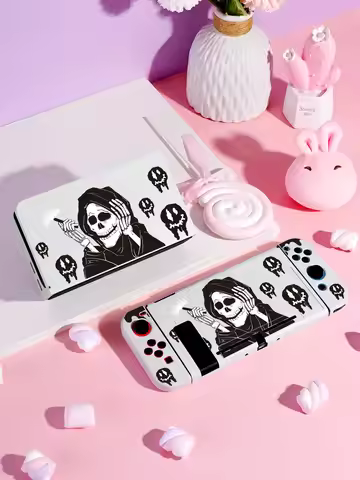 2 Pcs Skull Protective Case Bundle with Dock Cover For Nintendo Switch OLED/Switch NS