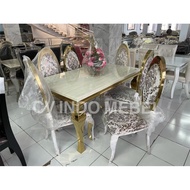 Imported gold 6-seat stainless Marble Dining Table