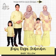 Baju Raya Sedondon Tema Warna Baby Yellow (Kuning Cair) Set Family Ayah Ibu Anak Baju Kurung Baju Melayu Kurta [RAYAFR]