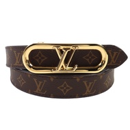 【5積分】成色極佳 △LOUIS VUITTONM0690 My LV 鏈條雙面 Monogram 皮革腰帶ブラウン/黑色 金色五金 80/32 西班牙製造 女士