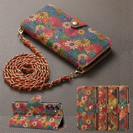 Flower Style Crossbody Strap Leather Case for Samsung Galaxy S23 Ultra S21 FE A51 A53 A54 A23 A22 A14 A13 A32 A33 A34 Magnetic Card Wallet Stand Flip Cover