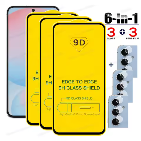 6IN1 9D Full Cover Glass For Samsung Galaxy S24 S23 S20 S21 FE M55 M54 M53 M52 M51 M31 M35 M34 M33 5