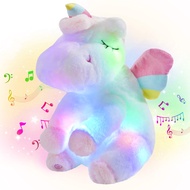 Athoinsu Musical Light up Unicorn Stuffed Animal Soft Furry Plush Toy with LED Night Lights Children