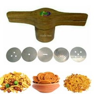 [FREE GIFT] Wooden Murukku/Idiyappam/Putu Mayam Press Maker With 5 Aluminium Moulds+1 Free Mould