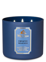 BATH & BODYWORKS SWEATER WEATHER 3-WICK SCENTED CANDLES WHITE BARN CHANDELLES PERFUMEE 411g – NEW!