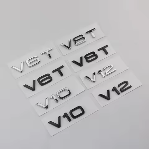 2X V6T V8T V10 3D ABS Chrome Glossy Black Emblem Car Badge Sticker Decal for A6 A7 A8 S4 S5 S6 S7 S8
