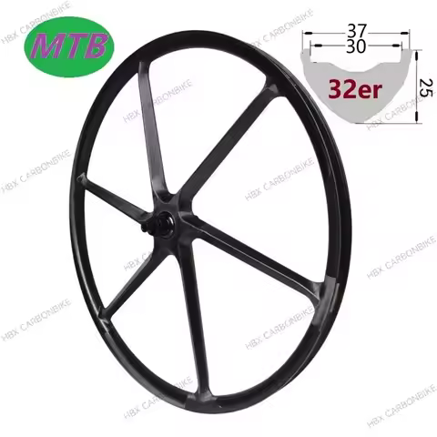 32er MTB 6 Spokes Carbon Wheel 25mm Depth 37mm Width XC AM E-Bike Hookless Tubeless Rachet System Hu