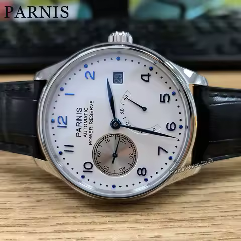 43mm Parnis Power Reserve Automatic Movement Men's Mechanical Watch Small Second