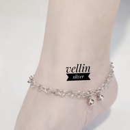 Authentic 925 Silver Anklet with White Gold Plating - Silver Anklet with Carved Nori Chain