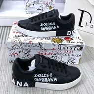 Genuine D_GG Men's Shoes with Black and White Letters, Full Bill Box, D_GG Black Men's White Sports 