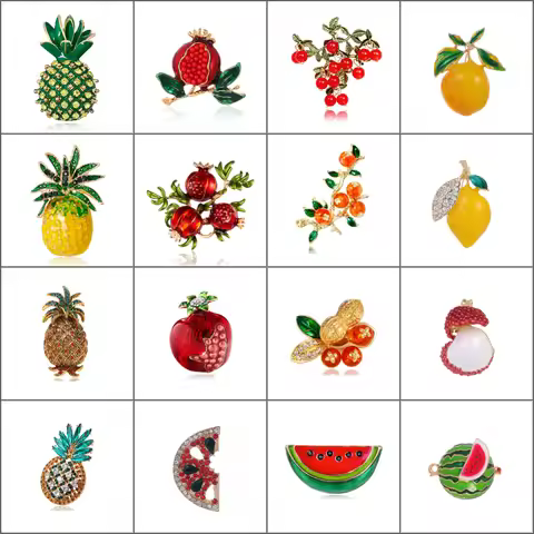 Fashion Fruit Brooch, Watermelon Lemon Pomegranate Persimmon Lychee Pineapple Pin, Clothing Backpack