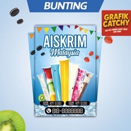 Banner bunting Aiskrim Malaysia Cantik  Murah Viral Gambar Warna dan Design Menarik Untuk Peniaga