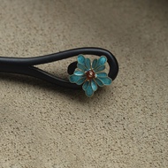 WHX-New Chinese Style Hairpin Chinese Style Hairpin Burnt Blue Flower Hairpin Hairpin Ebony Hairpin 