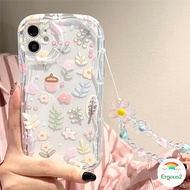ins Korean Style Colorful Flowers Clear Phone Case Chain Compatible for iPhone 15 14 13 12 11 Pro Ma