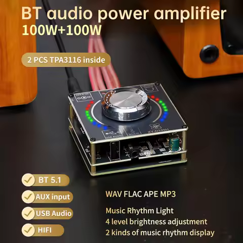 XY-D100H TPA3116 Bluetooth Digital Amplifier 2.0 Channel 100W*2 HiFi Stereo Audio Amplifier Module A