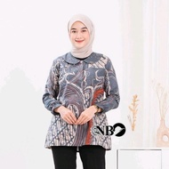 Atasan Wanita Blus Batik Muslimah Model Kancing Busui Motif Abstrak Kain Katun Prima Super Halus Ade