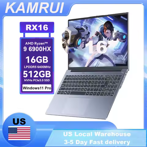 KAMRUI 16" Laptop AMD R9 6900HX 16GB LPDDR5 512GB PCle4.0 SSD Win11 Pro Backlit Keyboard Full-Featur