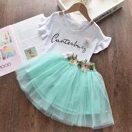 Bear Leader Kids Girl Clothing Sets 2021 New Summer Cute Girls Clothes V-neck Petal Sleeve Letter T-