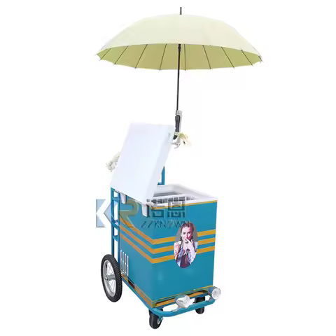 Ice Cream Push Carts with Freezer Mini Gelato Refrigerator Cart Hand Push Ice Cream Trolly