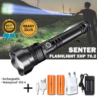 Senter LED Flashlight USB Rechargeable XHP 70.2 Charge Cas Charger Paling Terang Jarak Jauh 1000 Met