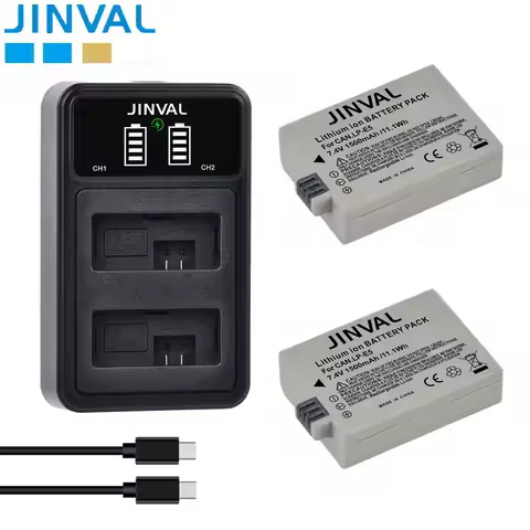 JINVAL 1500mAh LP-E5 Battery 7.4V LPE5 LP E5 Rechargeable Battery + PD20W Fast Dual Charger For Cano