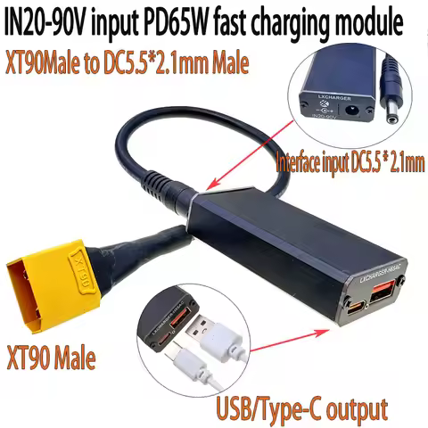 DC20-90V Step Down Module XT60 XT90 EC5 To 5V Connector PD65W PD/QC3.0 QC2.0 Double USB Type-C Mobil