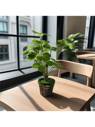 人工盆栽蓮花和葉子裝飾植物附盆,適用於家庭、辦公桌裝飾
