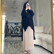 Clara Set Batwing Anti UV Muslimah Tunic Set Hijab Premium Pleated Skirt Tunic Skirt Set - Emracolle