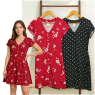 RE419 Abound V-Neck Full Button Short Sleeve Midi Dress